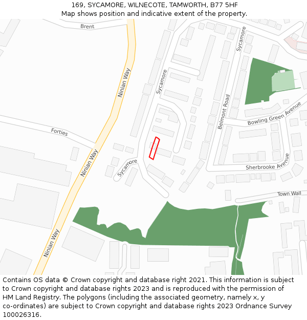 169, SYCAMORE, WILNECOTE, TAMWORTH, B77 5HF: Location map and indicative extent of plot