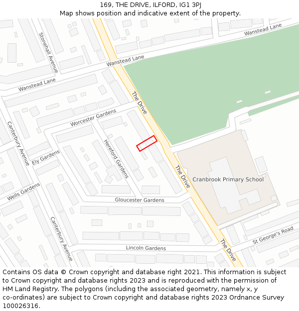 169, THE DRIVE, ILFORD, IG1 3PJ: Location map and indicative extent of plot