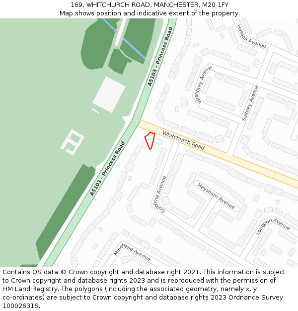 169, WHITCHURCH ROAD, MANCHESTER, M20 1FY: Location map and indicative extent of plot