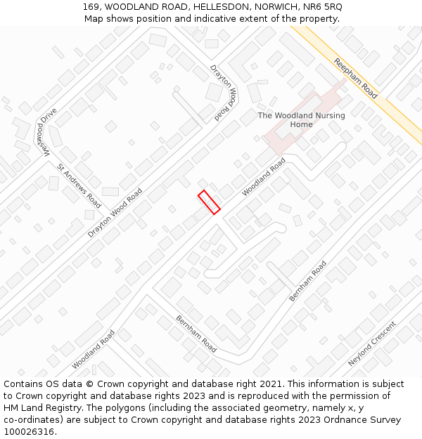 169, WOODLAND ROAD, HELLESDON, NORWICH, NR6 5RQ: Location map and indicative extent of plot