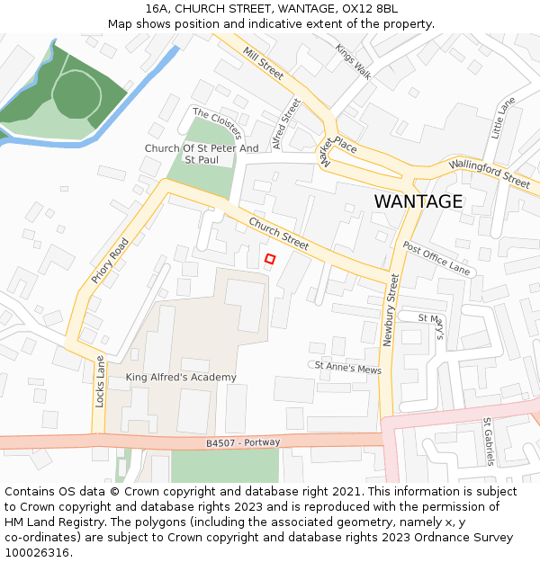 16A, CHURCH STREET, WANTAGE, OX12 8BL: Location map and indicative extent of plot