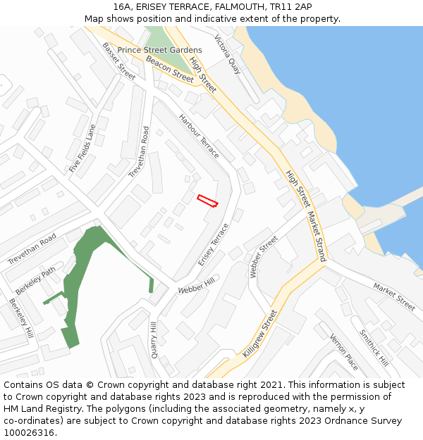 16A, ERISEY TERRACE, FALMOUTH, TR11 2AP: Location map and indicative extent of plot