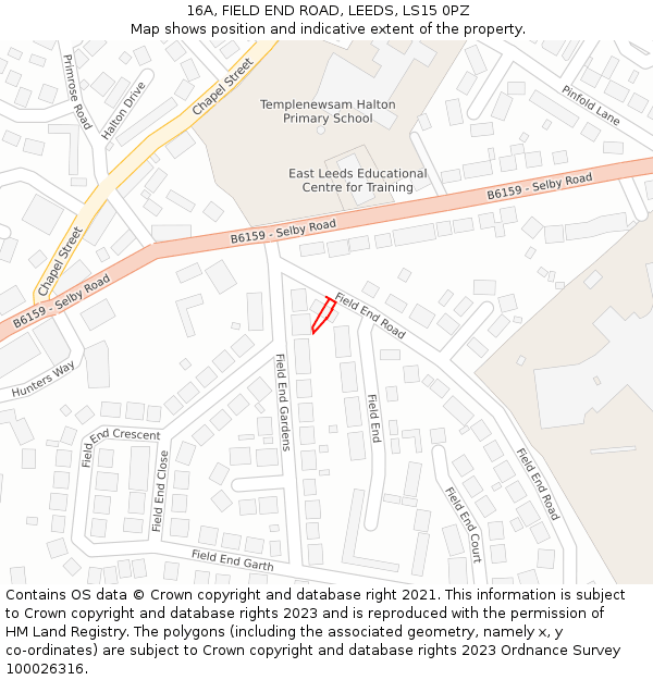 16A, FIELD END ROAD, LEEDS, LS15 0PZ: Location map and indicative extent of plot