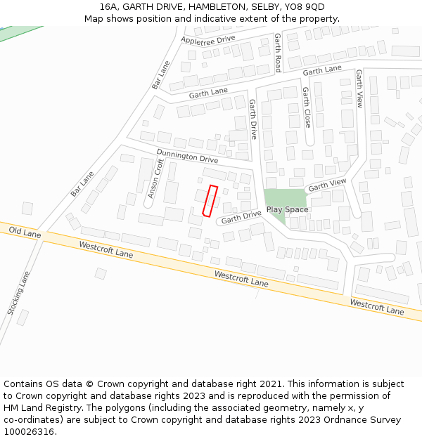 16A, GARTH DRIVE, HAMBLETON, SELBY, YO8 9QD: Location map and indicative extent of plot