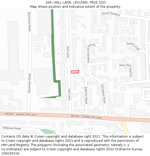 16A, HALL LANE, LEYLAND, PR25 3ZD: Location map and indicative extent of plot