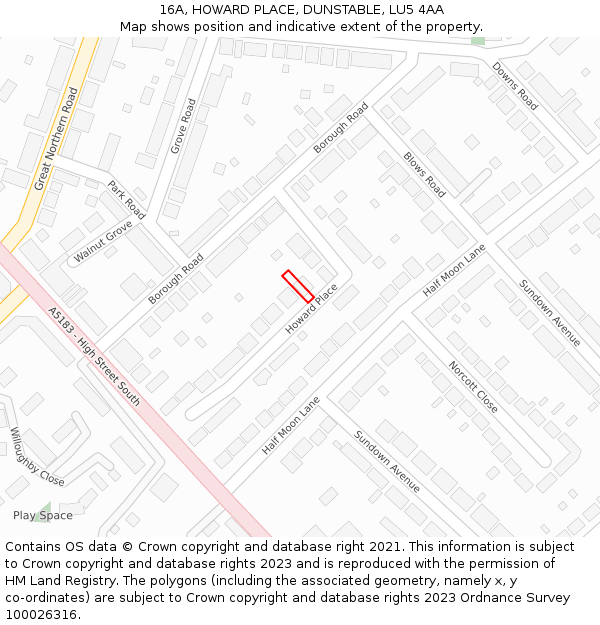 16A, HOWARD PLACE, DUNSTABLE, LU5 4AA: Location map and indicative extent of plot
