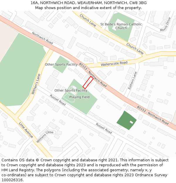 16A, NORTHWICH ROAD, WEAVERHAM, NORTHWICH, CW8 3BG: Location map and indicative extent of plot