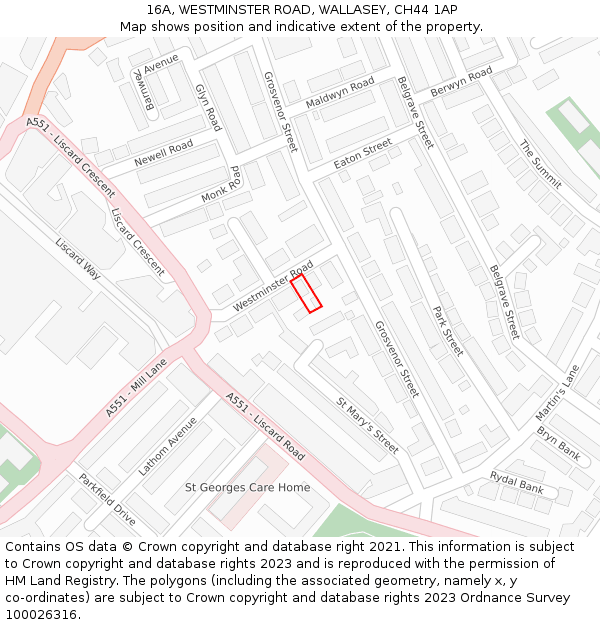 16A, WESTMINSTER ROAD, WALLASEY, CH44 1AP: Location map and indicative extent of plot