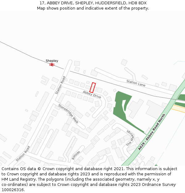 17, ABBEY DRIVE, SHEPLEY, HUDDERSFIELD, HD8 8DX: Location map and indicative extent of plot