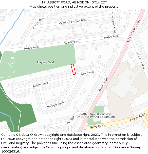 17, ABBOTT ROAD, ABINGDON, OX14 2DT: Location map and indicative extent of plot