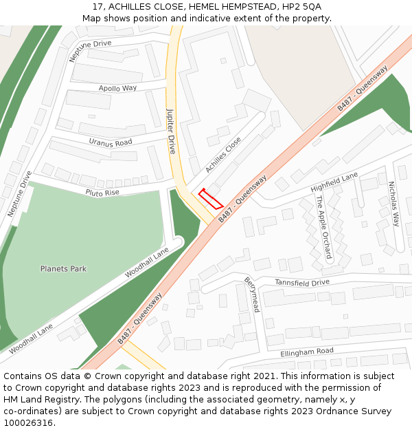 17, ACHILLES CLOSE, HEMEL HEMPSTEAD, HP2 5QA: Location map and indicative extent of plot