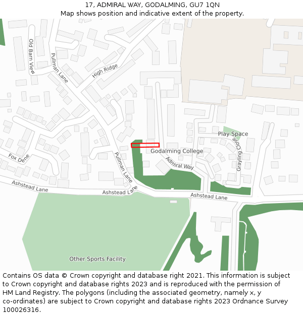 17, ADMIRAL WAY, GODALMING, GU7 1QN: Location map and indicative extent of plot