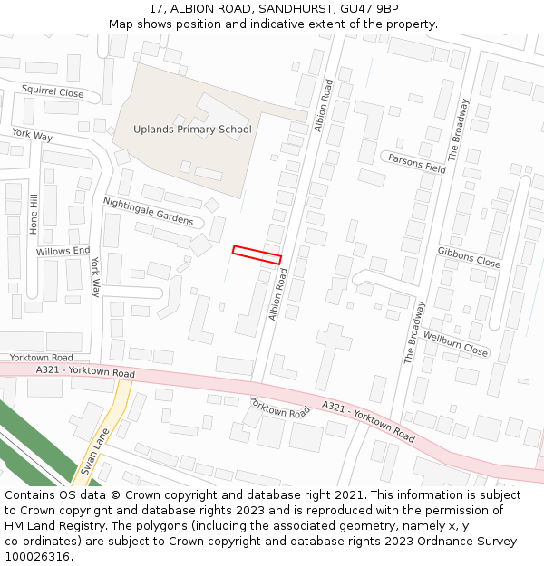 17, ALBION ROAD, SANDHURST, GU47 9BP: Location map and indicative extent of plot
