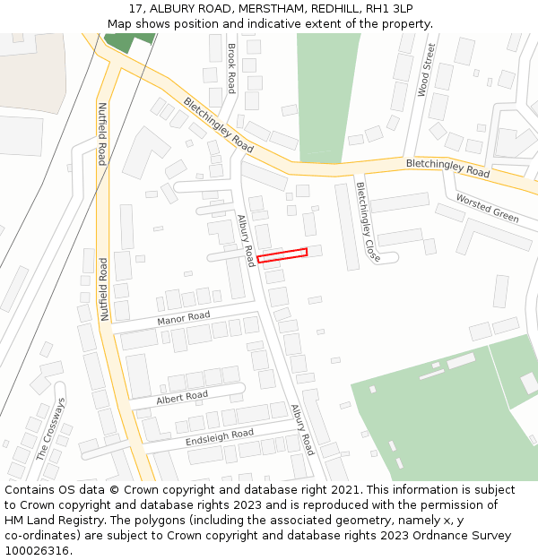 17, ALBURY ROAD, MERSTHAM, REDHILL, RH1 3LP: Location map and indicative extent of plot