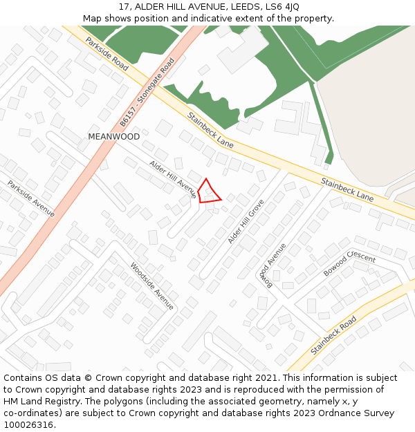 17, ALDER HILL AVENUE, LEEDS, LS6 4JQ: Location map and indicative extent of plot