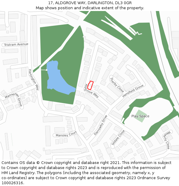 17, ALDGROVE WAY, DARLINGTON, DL3 0GR: Location map and indicative extent of plot