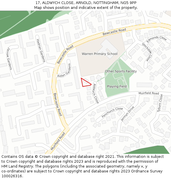 17, ALDWYCH CLOSE, ARNOLD, NOTTINGHAM, NG5 9PP: Location map and indicative extent of plot