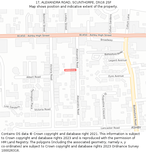 17, ALEXANDRA ROAD, SCUNTHORPE, DN16 2SF: Location map and indicative extent of plot