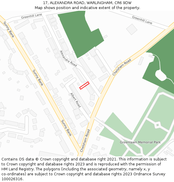17, ALEXANDRA ROAD, WARLINGHAM, CR6 9DW: Location map and indicative extent of plot