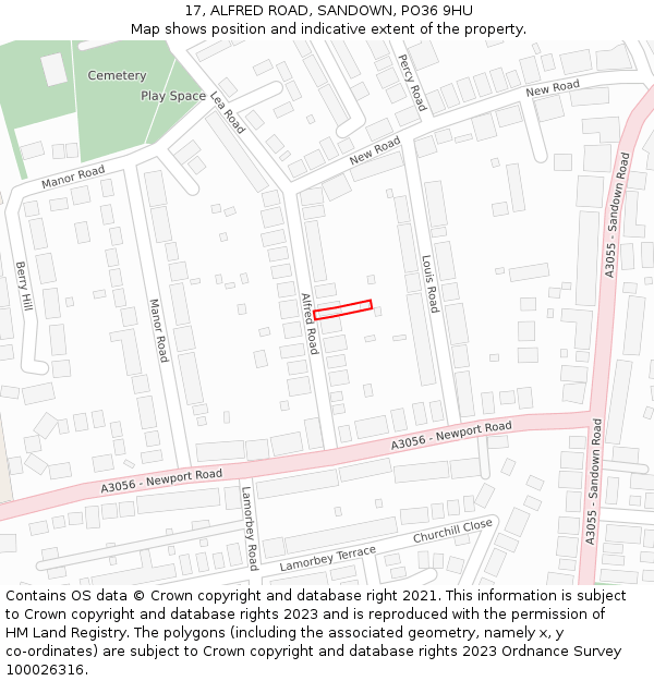 17, ALFRED ROAD, SANDOWN, PO36 9HU: Location map and indicative extent of plot