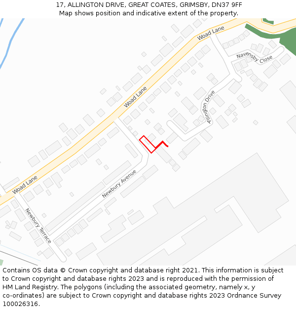 17, ALLINGTON DRIVE, GREAT COATES, GRIMSBY, DN37 9FF: Location map and indicative extent of plot