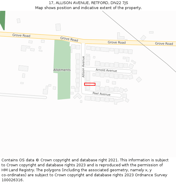 17, ALLISON AVENUE, RETFORD, DN22 7JS: Location map and indicative extent of plot
