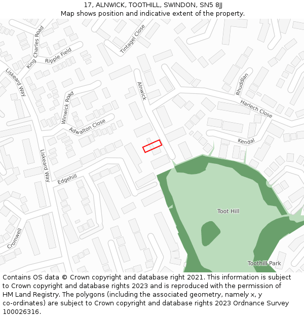 17, ALNWICK, TOOTHILL, SWINDON, SN5 8JJ: Location map and indicative extent of plot