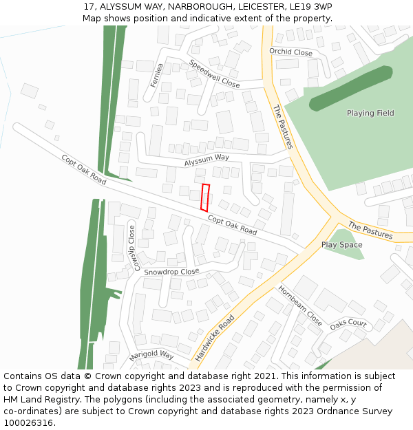 17, ALYSSUM WAY, NARBOROUGH, LEICESTER, LE19 3WP: Location map and indicative extent of plot