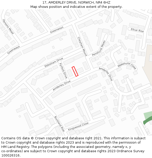 17, AMDERLEY DRIVE, NORWICH, NR4 6HZ: Location map and indicative extent of plot