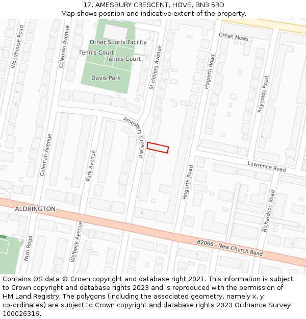 17, AMESBURY CRESCENT, HOVE, BN3 5RD: Location map and indicative extent of plot