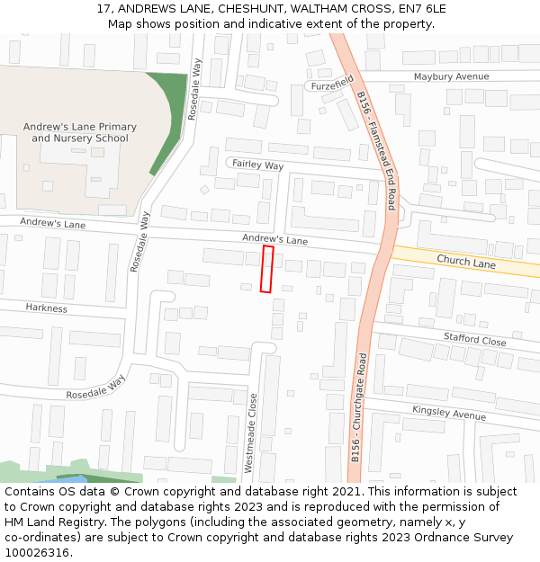 17, ANDREWS LANE, CHESHUNT, WALTHAM CROSS, EN7 6LE: Location map and indicative extent of plot
