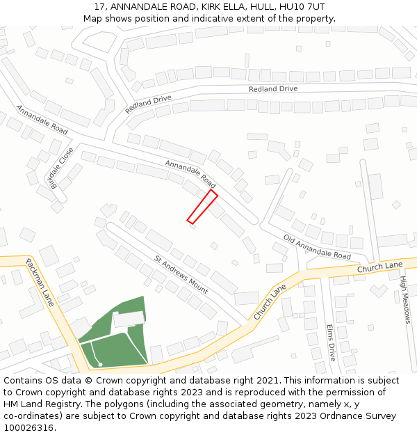 17, ANNANDALE ROAD, KIRK ELLA, HULL, HU10 7UT: Location map and indicative extent of plot