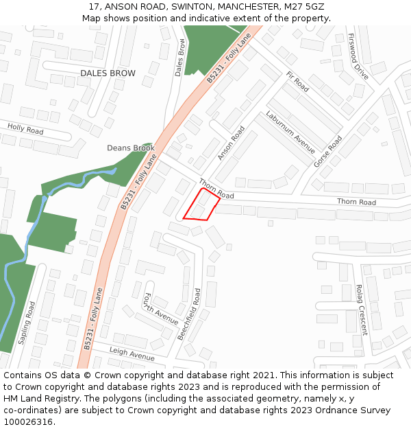 17, ANSON ROAD, SWINTON, MANCHESTER, M27 5GZ: Location map and indicative extent of plot