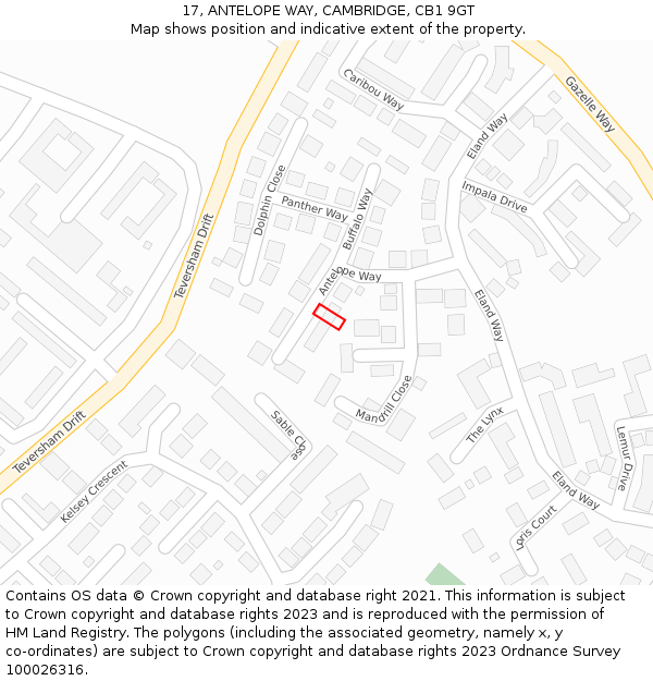 17, ANTELOPE WAY, CAMBRIDGE, CB1 9GT: Location map and indicative extent of plot