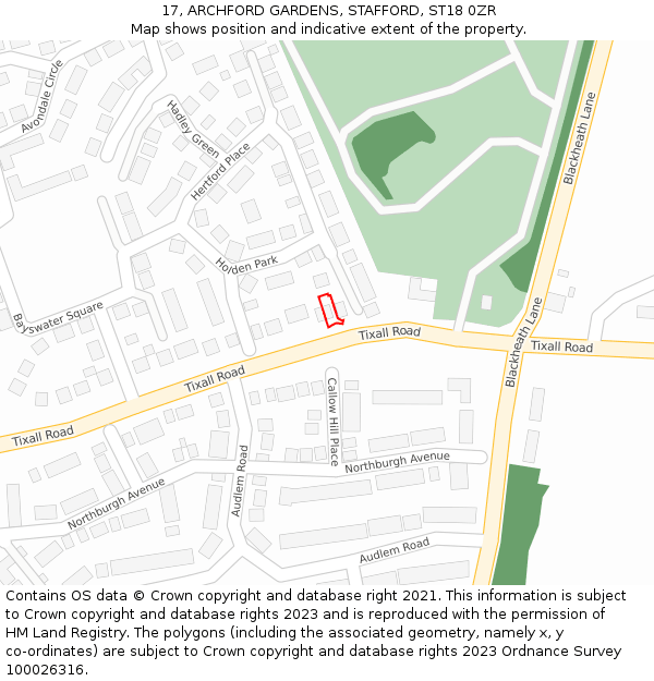 17, ARCHFORD GARDENS, STAFFORD, ST18 0ZR: Location map and indicative extent of plot