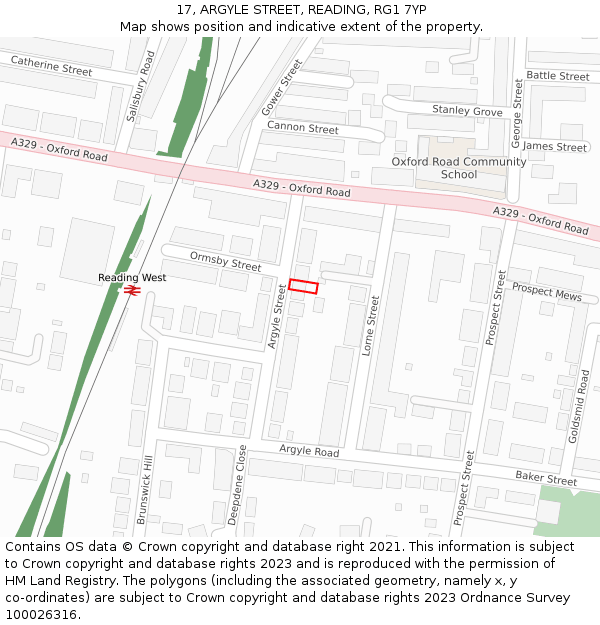 17, ARGYLE STREET, READING, RG1 7YP: Location map and indicative extent of plot