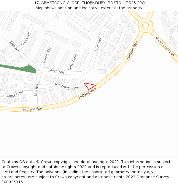 17, ARMSTRONG CLOSE, THORNBURY, BRISTOL, BS35 2PQ: Location map and indicative extent of plot