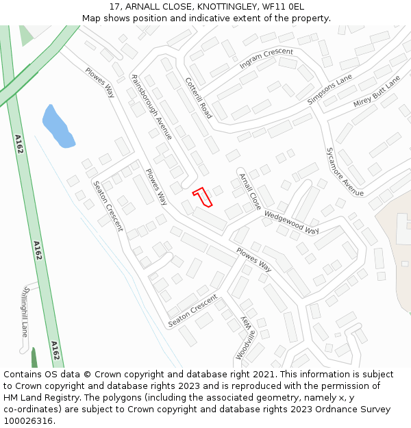 17, ARNALL CLOSE, KNOTTINGLEY, WF11 0EL: Location map and indicative extent of plot