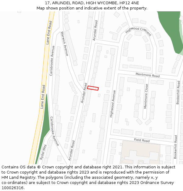 17, ARUNDEL ROAD, HIGH WYCOMBE, HP12 4NE: Location map and indicative extent of plot