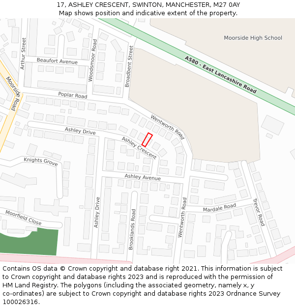 17, ASHLEY CRESCENT, SWINTON, MANCHESTER, M27 0AY: Location map and indicative extent of plot