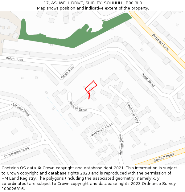 17, ASHWELL DRIVE, SHIRLEY, SOLIHULL, B90 3LR: Location map and indicative extent of plot