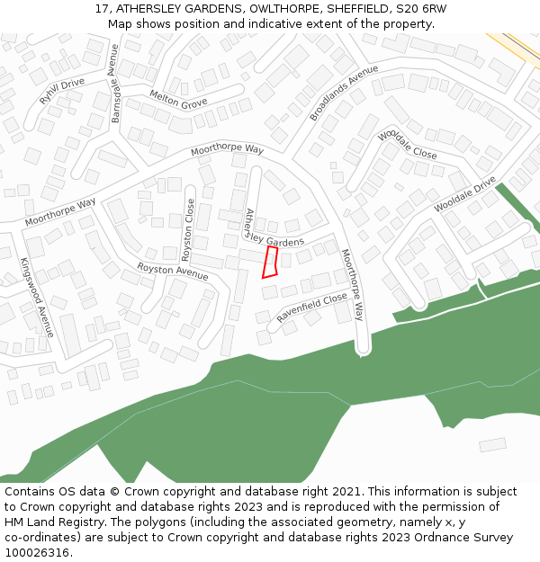 17, ATHERSLEY GARDENS, OWLTHORPE, SHEFFIELD, S20 6RW: Location map and indicative extent of plot
