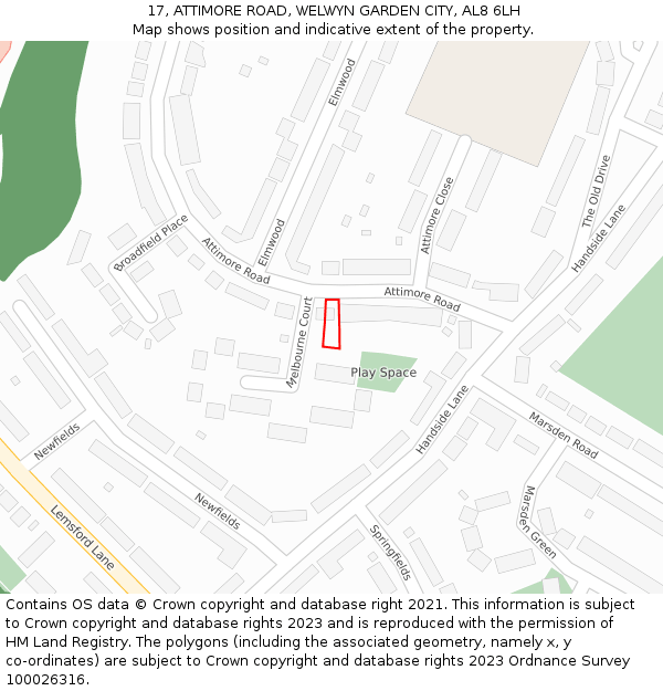 17, ATTIMORE ROAD, WELWYN GARDEN CITY, AL8 6LH: Location map and indicative extent of plot