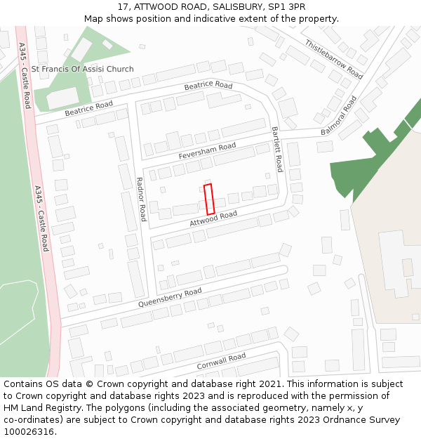 17, ATTWOOD ROAD, SALISBURY, SP1 3PR: Location map and indicative extent of plot