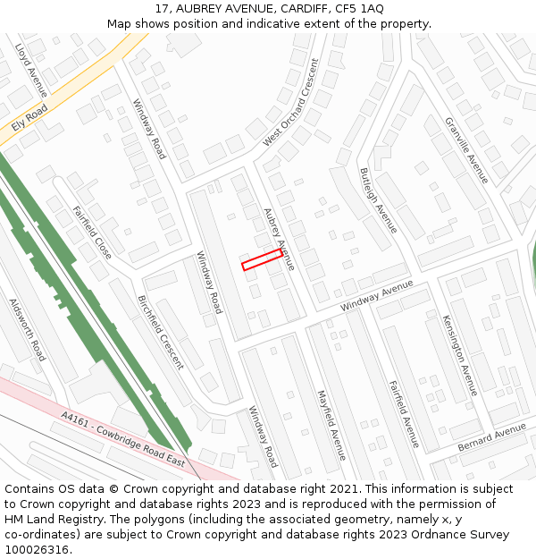 17, AUBREY AVENUE, CARDIFF, CF5 1AQ: Location map and indicative extent of plot