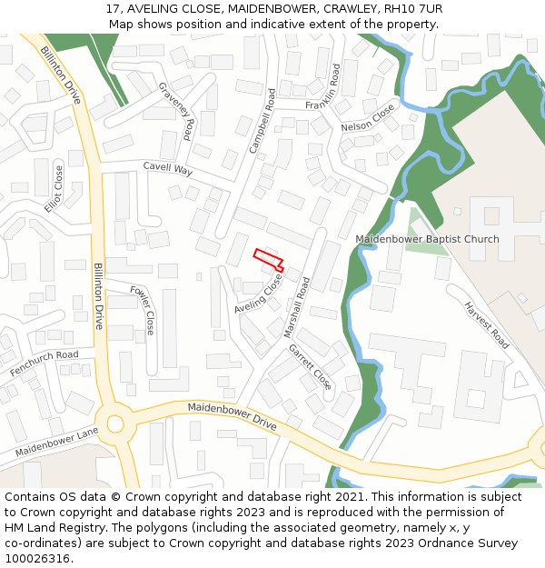 17, AVELING CLOSE, MAIDENBOWER, CRAWLEY, RH10 7UR: Location map and indicative extent of plot