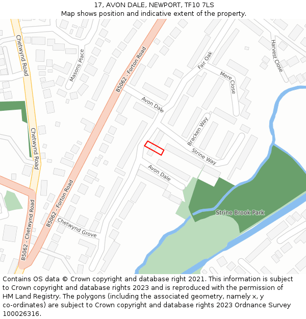 17, AVON DALE, NEWPORT, TF10 7LS: Location map and indicative extent of plot