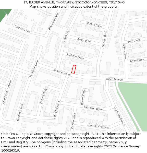 17, BADER AVENUE, THORNABY, STOCKTON-ON-TEES, TS17 0HQ: Location map and indicative extent of plot