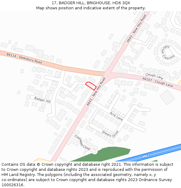 17, BADGER HILL, BRIGHOUSE, HD6 3QX: Location map and indicative extent of plot