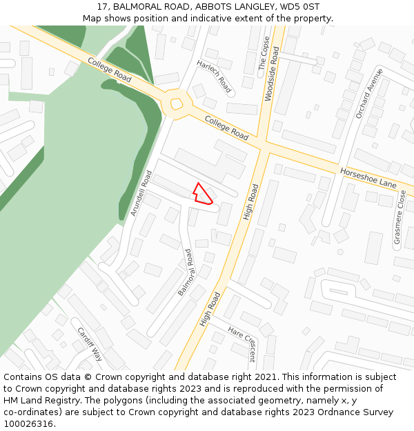 17, BALMORAL ROAD, ABBOTS LANGLEY, WD5 0ST: Location map and indicative extent of plot